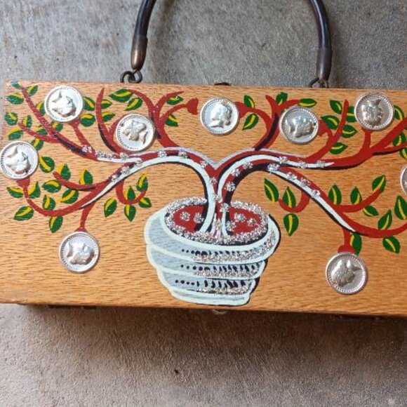 Gary Gail Dallas Money Tree Mirrored Wood Box Purse Coin Money Tree Japan - Picture 6 of 7